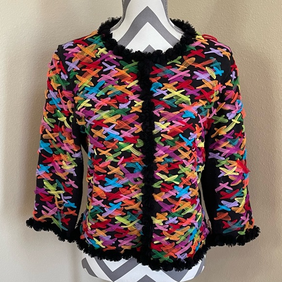 Michael Simon Sweaters - Vintage Michael Simon - Button Up - Colorful Ribbon - Cardigan Sweater - Size: M